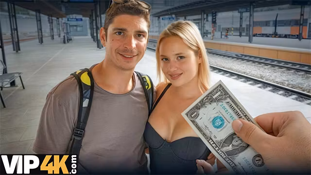 HUNT4K. Blonde babe sucked a cock in the TRAIN STATION WC!
