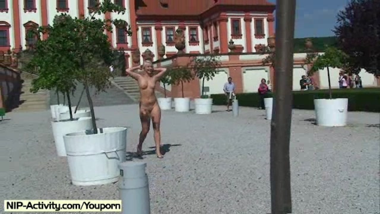 Naughty blonde chicks naked on public streets